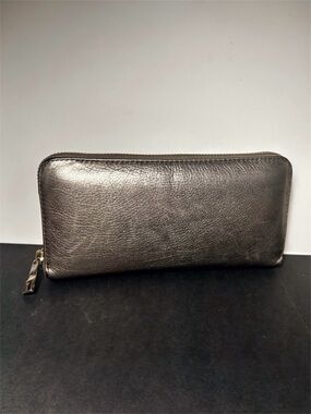 Fossil Metallic Leather Zip-around Long Wallet Bronze Tone, Dark Maroon Interior